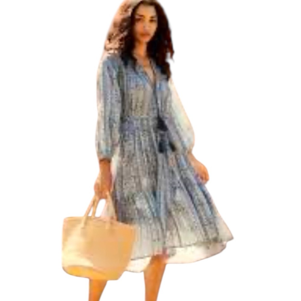 DOEN Normandy Dress Blue Madevilla Vine Floral Print Size Small